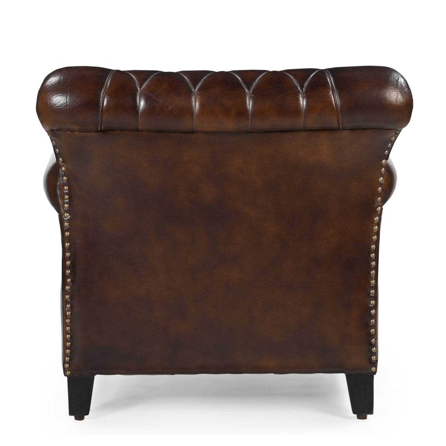 STUDDED LEATHER ARM CHAIR