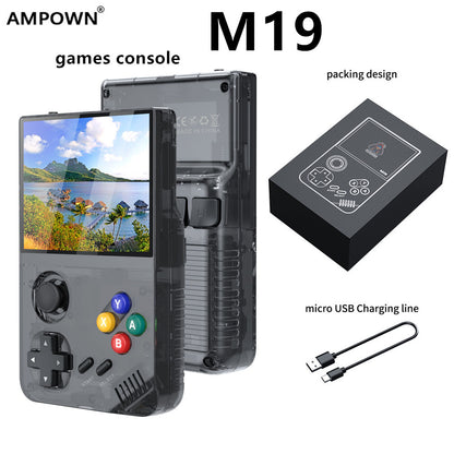 128G Grey MPOWN M19 Handheld Gaming Console - Retro Arcade & PSP Emulator, 3.5-Inch HD Screen, TV Connectivity, Portable 3D Gaming Device