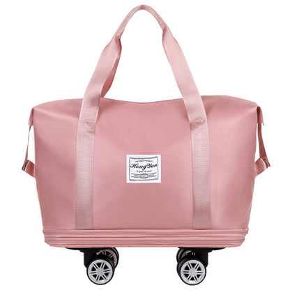 Pink Large Capacity Travel Bag with Expandable Design, Waterproof & Wet-Dry Separation, 360° Spinner Wheels - Ideal for Students, Business, and Maternity