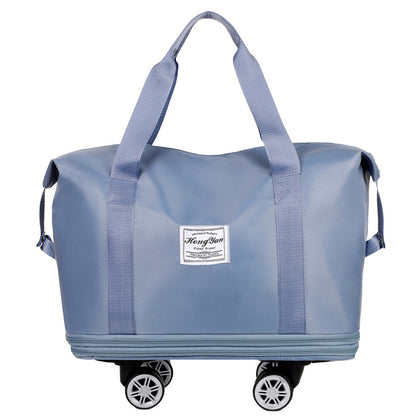 Blue Large Capacity Travel Bag with Expandable Design, Waterproof & Wet-Dry Separation, 360° Spinner Wheels - Ideal for Students, Business, and Maternity