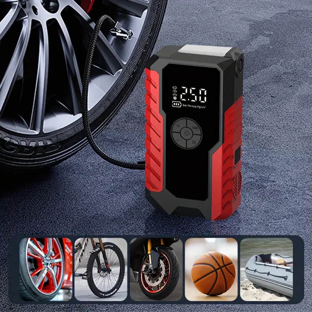 GL901 6-in-1 Portable Jump Starter and Air Inflator with LED Display - Multi-Function Emergency Power Pack