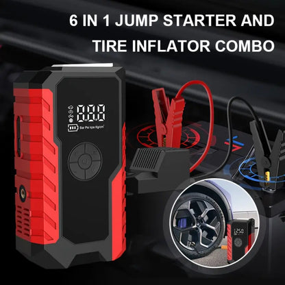 GL901 6-in-1 Portable Jump Starter and Air Inflator with LED Display - Multi-Function Emergency Power Pack