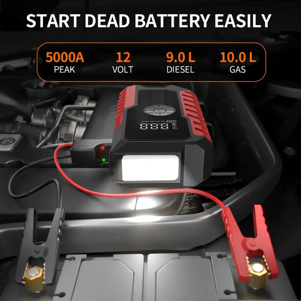 GL901 6-in-1 Portable Jump Starter and Air Inflator with LED Display - Multi-Function Emergency Power Pack