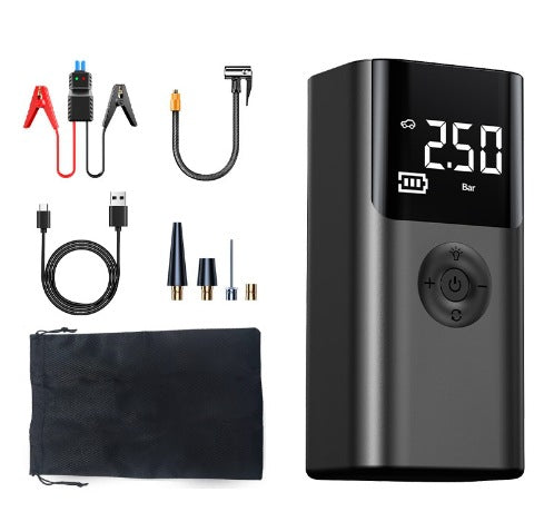 6000 mAh Portable Multifunctional Car Jump Starter & Tire Inflator - All-in-One 12V Device with Phone Charging, LED Lighting, and Pressure Gauge