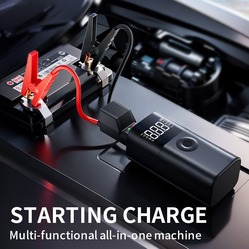 6000 mAh Portable Multifunctional Car Jump Starter & Tire Inflator - All-in-One 12V Device with Phone Charging, LED Lighting, and Pressure Gauge