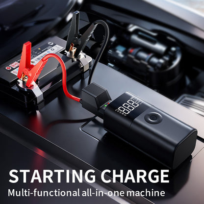 6000 mAh Portable Multifunctional Car Jump Starter & Tire Inflator - All-in-One 12V Device with Phone Charging, LED Lighting, and Pressure Gauge