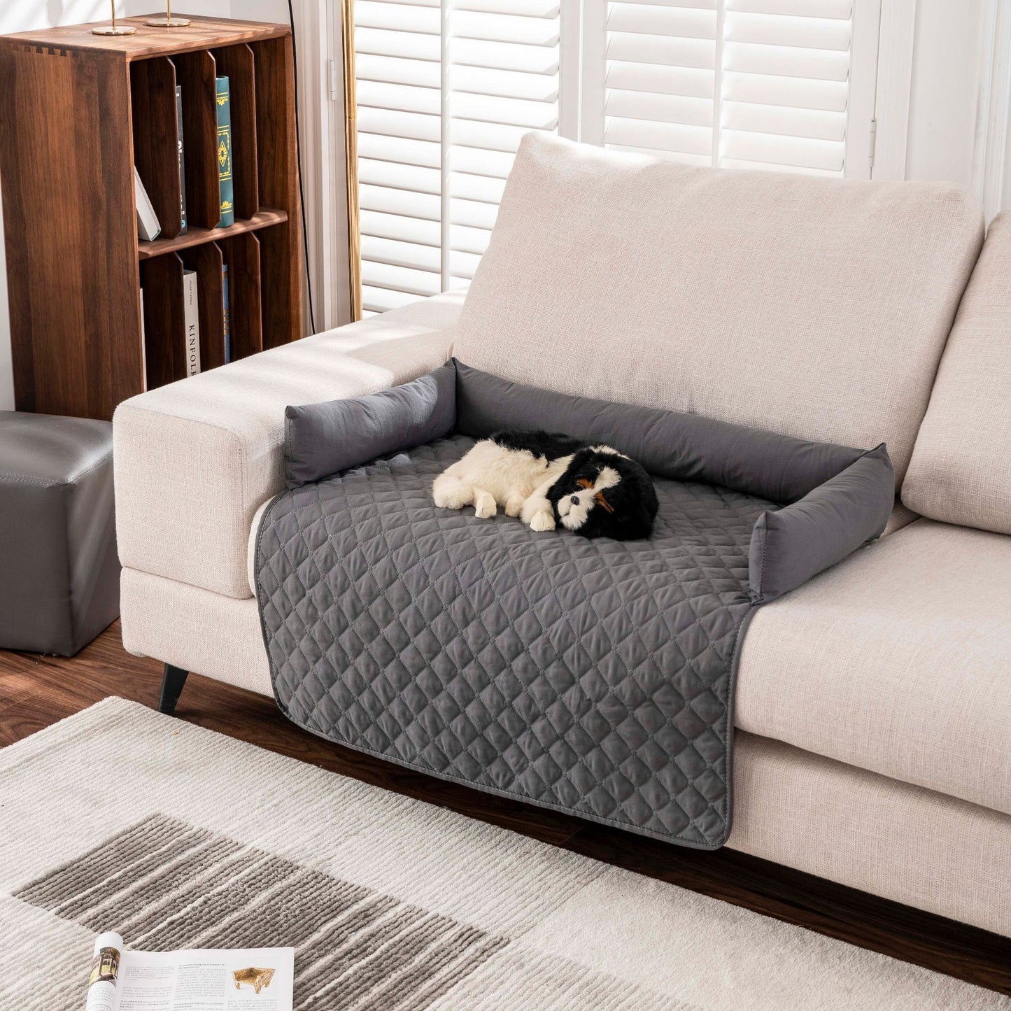 75*120CM Grey Waterproof & Scratch-Resistant Pet Sofa Protector Mat with Pillow | Cat & Dog Bed, Washable, All-Season