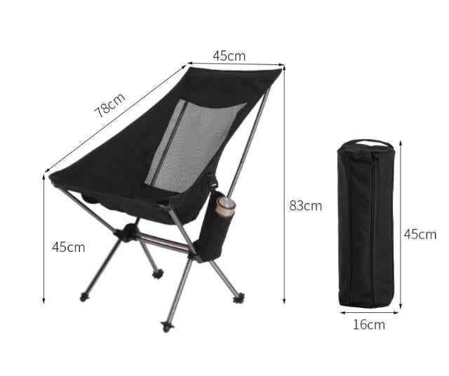 Black Lightweight Portable Folding Camping Chair - High-Back Aluminum Alloy Moon Chair with Oxford Fabric, Side Pocket & Carry Bag for Outdoor, Beach, Fishing