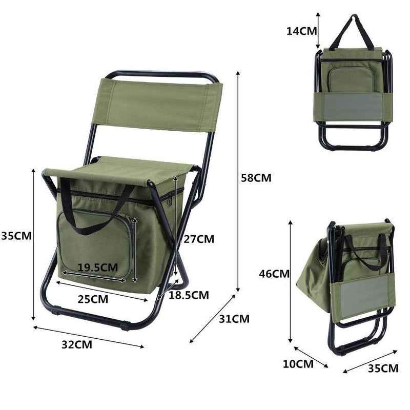 Military green 3-in-1 Portable Folding Camping Chair with Built-in 10L Cooler Bag Lightweight Backpack Stool for Fishing Beach and Outdoor Picnics