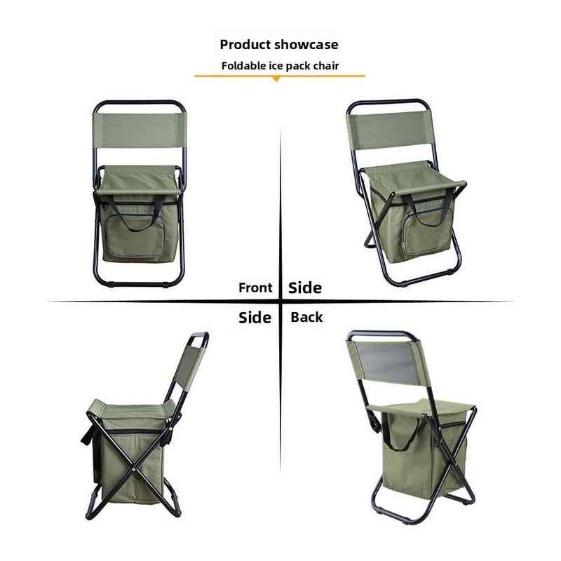 Military green 3-in-1 Portable Folding Camping Chair with Built-in 10L Cooler Bag Lightweight Backpack Stool for Fishing Beach and Outdoor Picnics