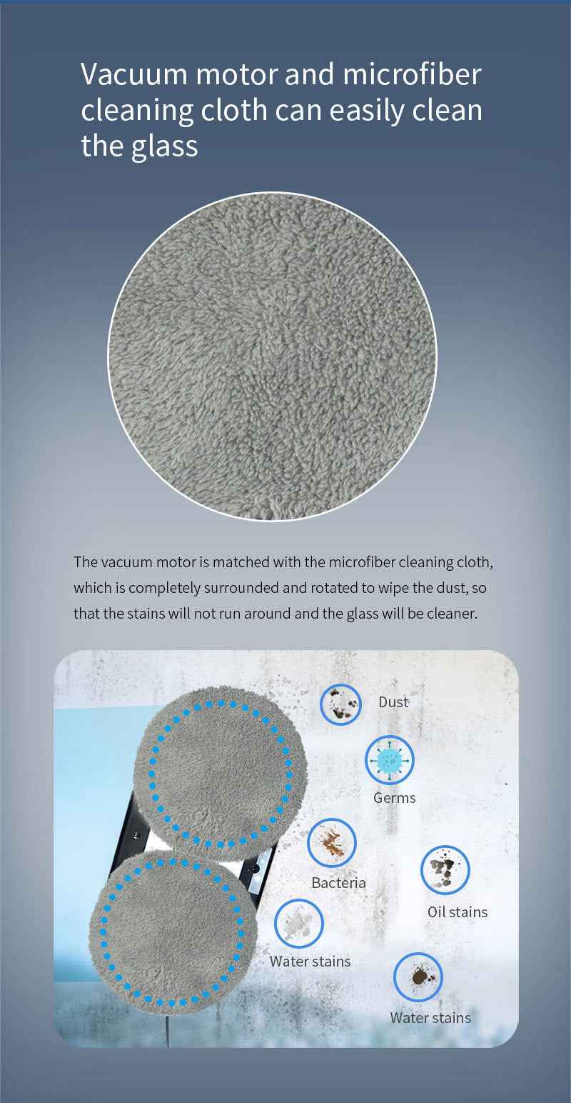 Smart Robot Window Cleaner - Automatic Glass Cleaning Washer with Remote Control - 2800Pa Suction & UPS Safety System - Includes 10 Microfibre Pads