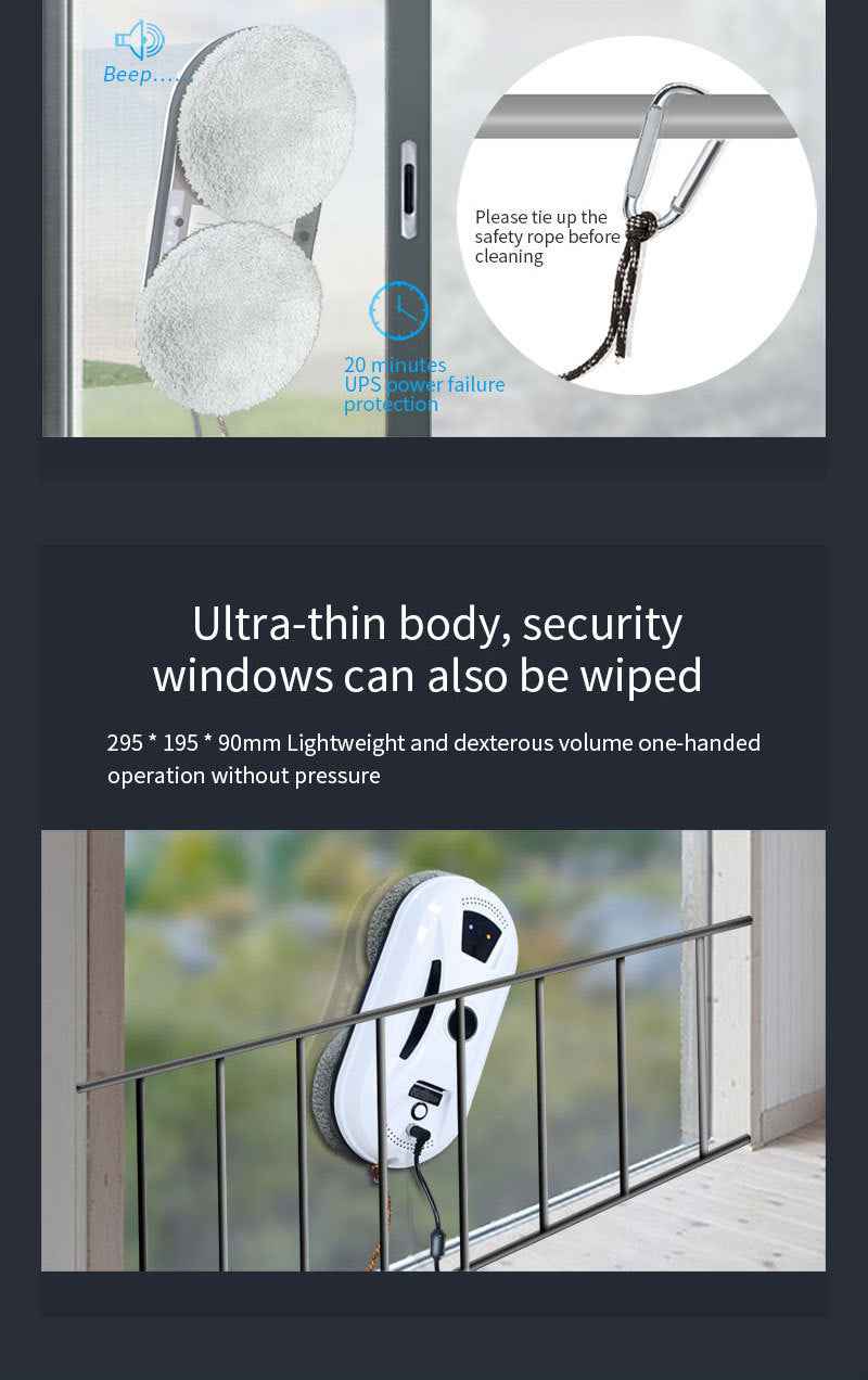 Smart Robot Window Cleaner - Automatic Glass Cleaning Washer with Remote Control - 2800Pa Suction & UPS Safety System - Includes 10 Microfibre Pads