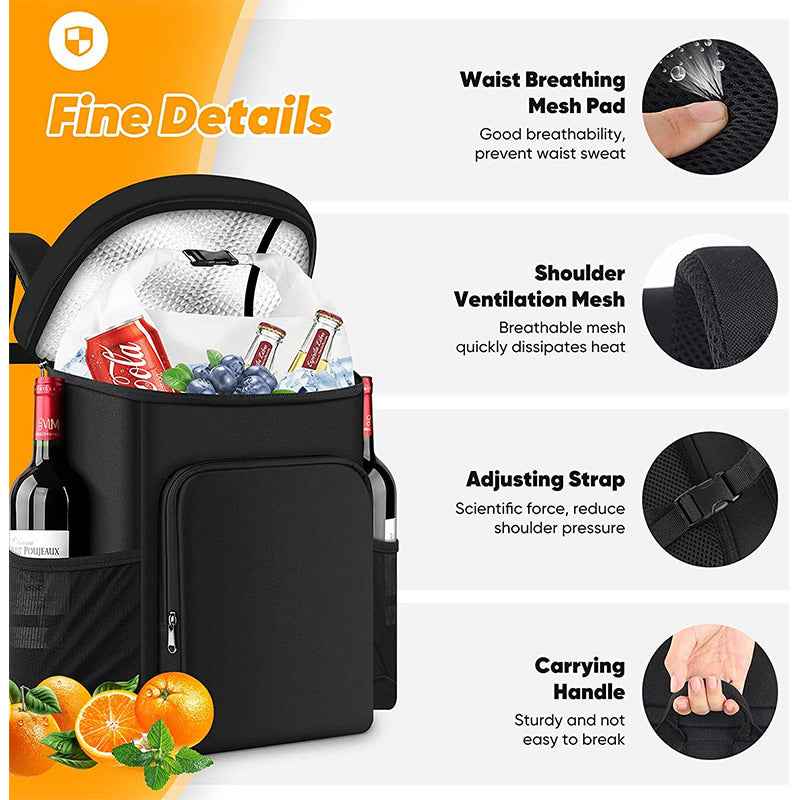 Large 45 Can Insulated Cooler Backpack for Picnic, Beach, and Camping in Australia - 36H Cooling, Waterproof Oxford Cloth, Black