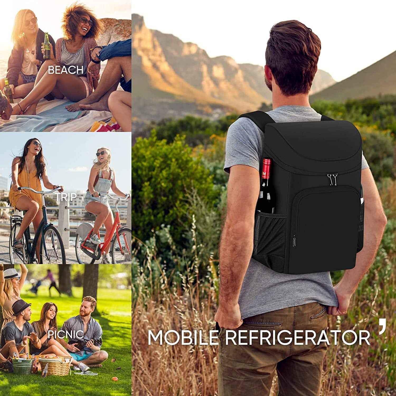 Large 45 Can Insulated Cooler Backpack for Picnic, Beach, and Camping in Australia - 36H Cooling, Waterproof Oxford Cloth, Black