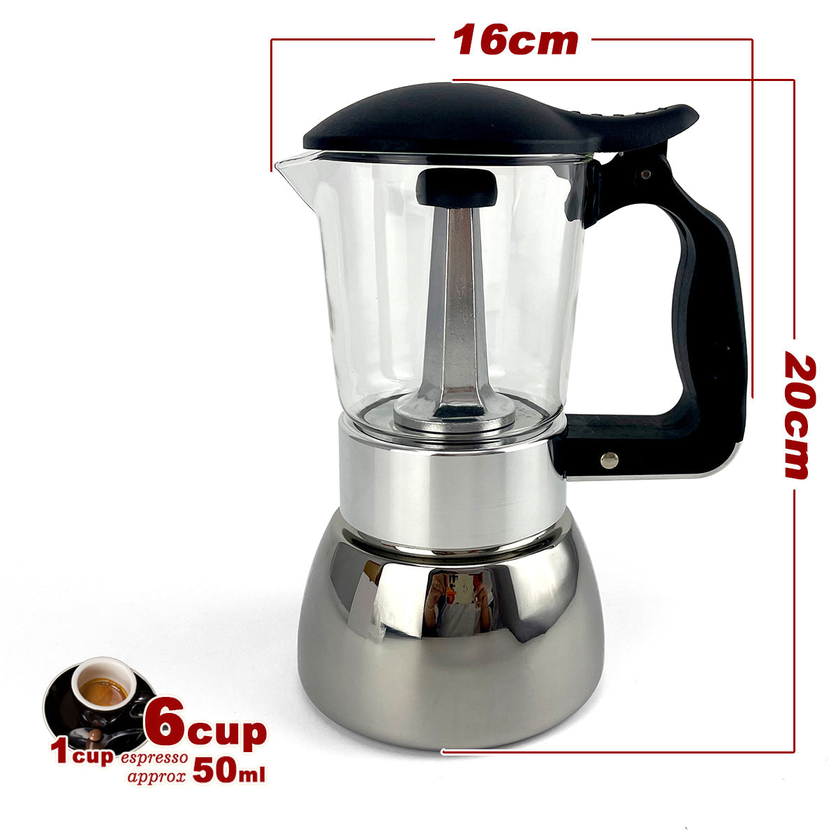 Borosilicate Glass Stainless Steel Moka Pot Coffee Maker Italian Espresso 6Cups