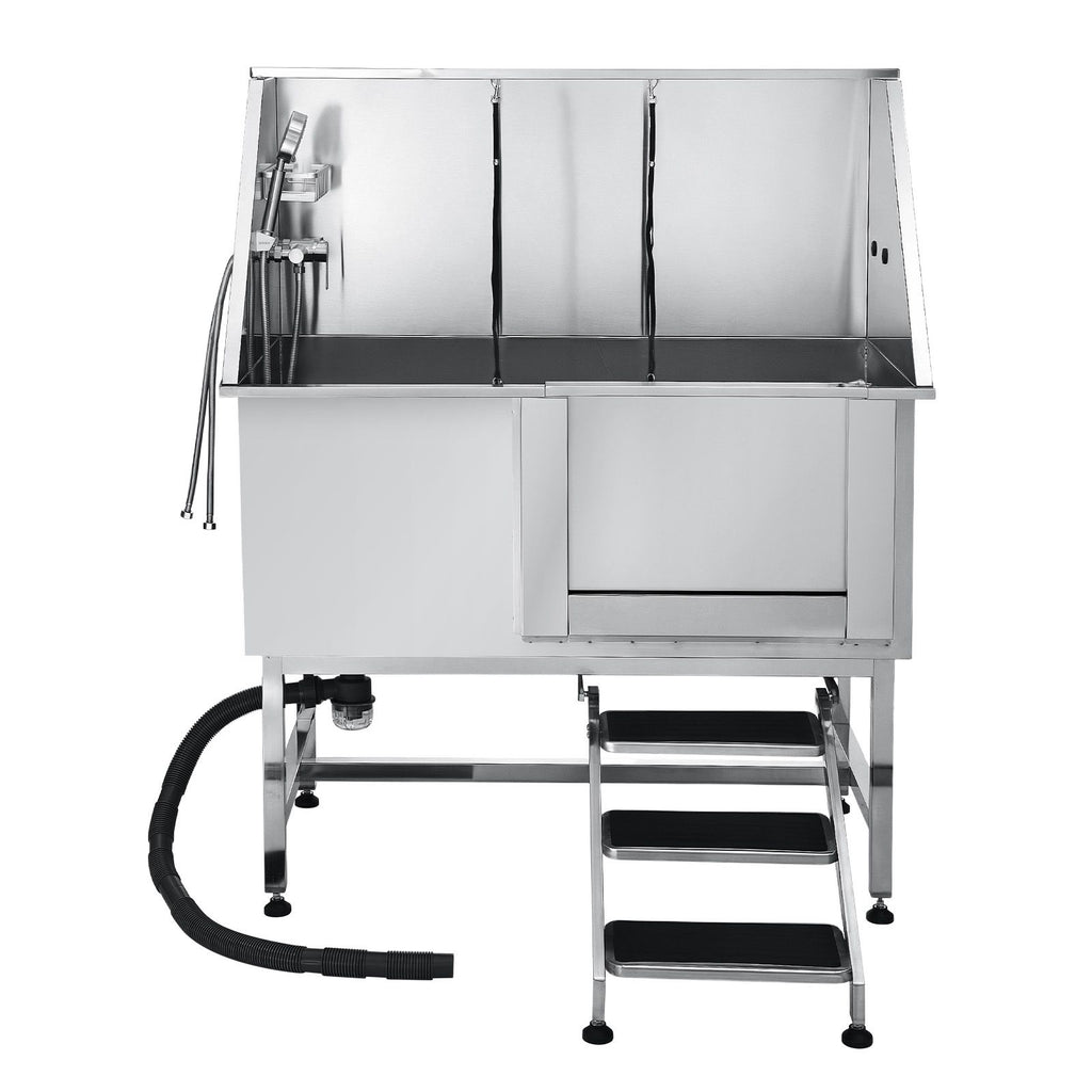 127 cm Dog Grooming Bath Tub Stainless Steel w Stairs Water Filter