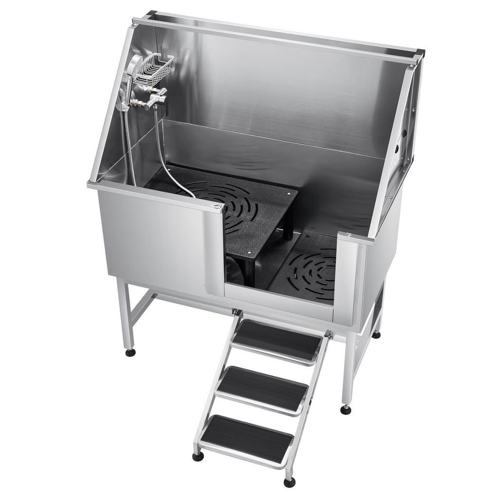 127 cm Dog Grooming Bath Tub Stainless Steel w Stairs Water Filter