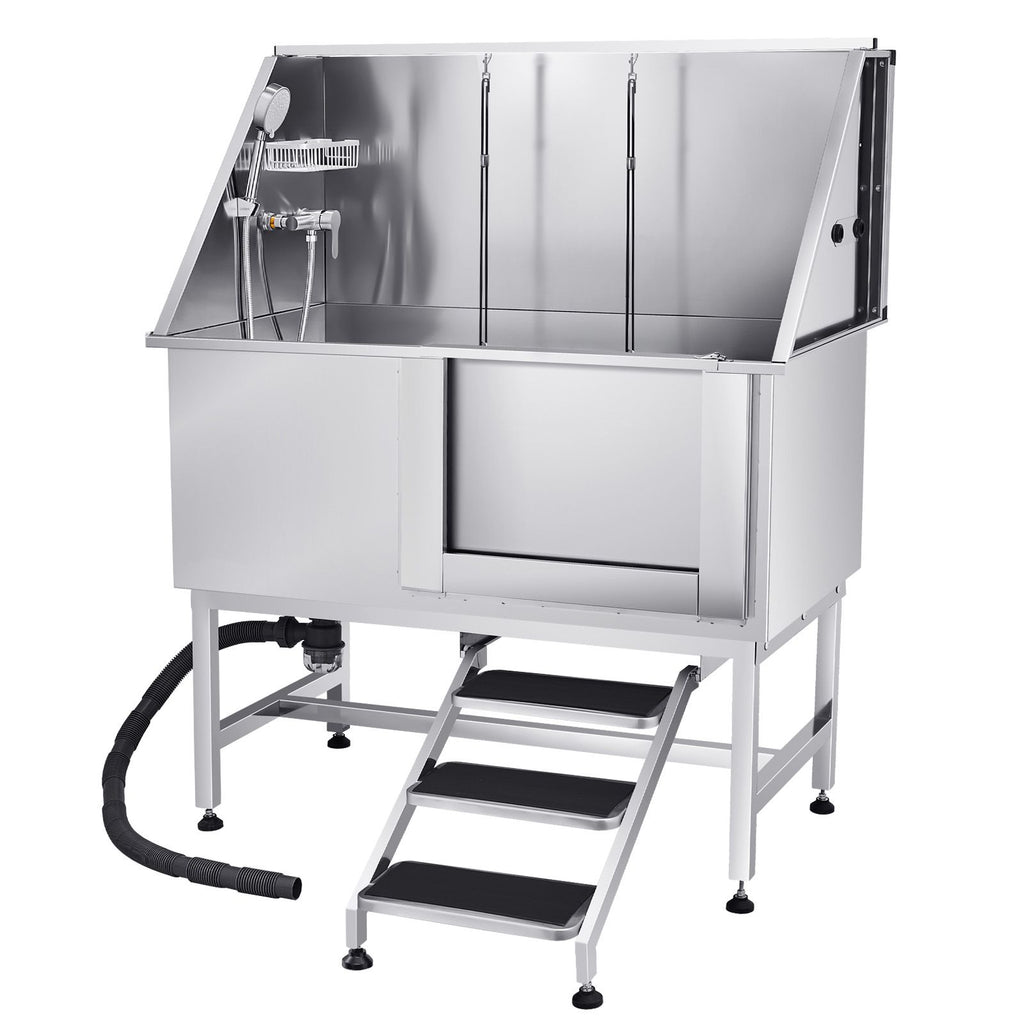 127 cm Dog Grooming Bath Tub Stainless Steel w Stairs Water Filter