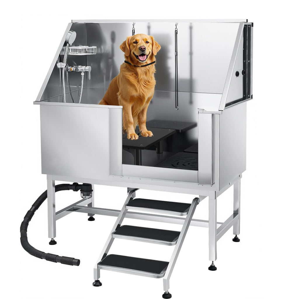 127 cm Dog Grooming Bath Tub Stainless Steel w Stairs Water Filter