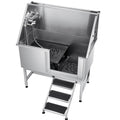 VEVOR 127 cm Dog Grooming Bath Tub Stainless Steel w Stairs Water Filter