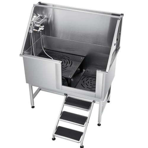 VEVOR 127 cm Dog Grooming Bath Tub Stainless Steel w Stairs Water Filter