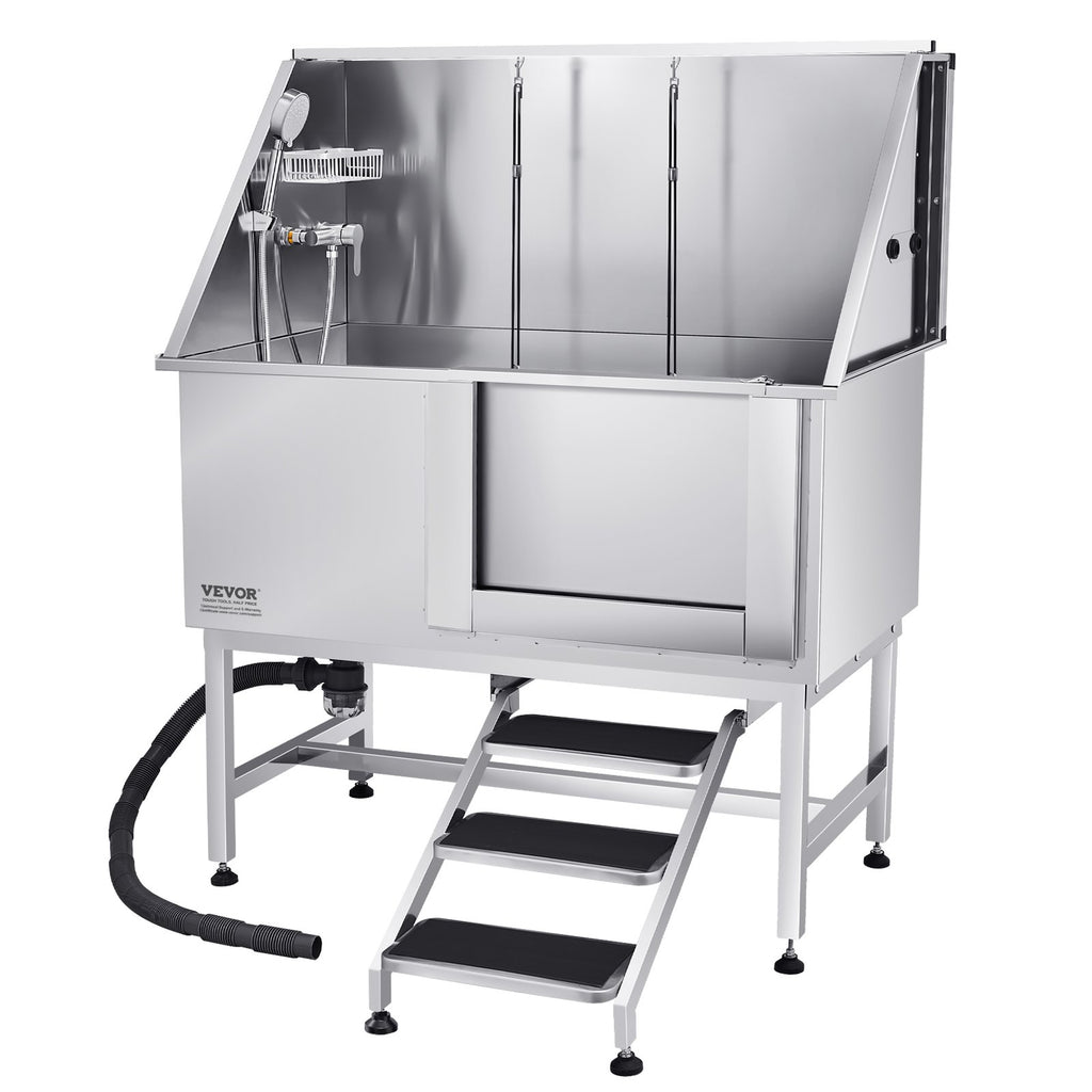 VEVOR 127 cm Dog Grooming Bath Tub Stainless Steel w Stairs Water Filter