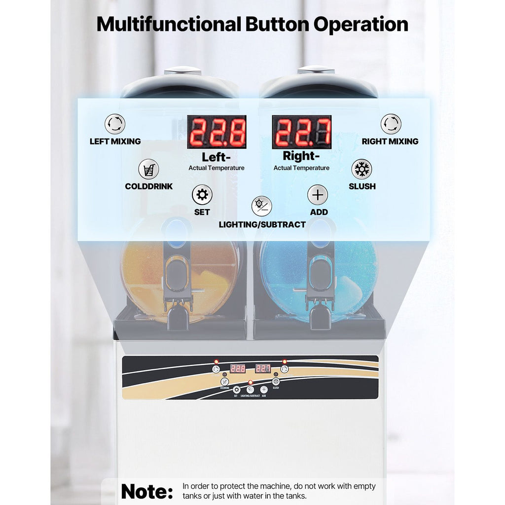 Commercial Frozen Drink Maker, 15Lx2 Double Tank Slushy Machine, 120 Cups Stainless Steel Margarita Smoothie Frozen Drink Machine, Slushie Maker for Home Party Restaurants Cafe Bars