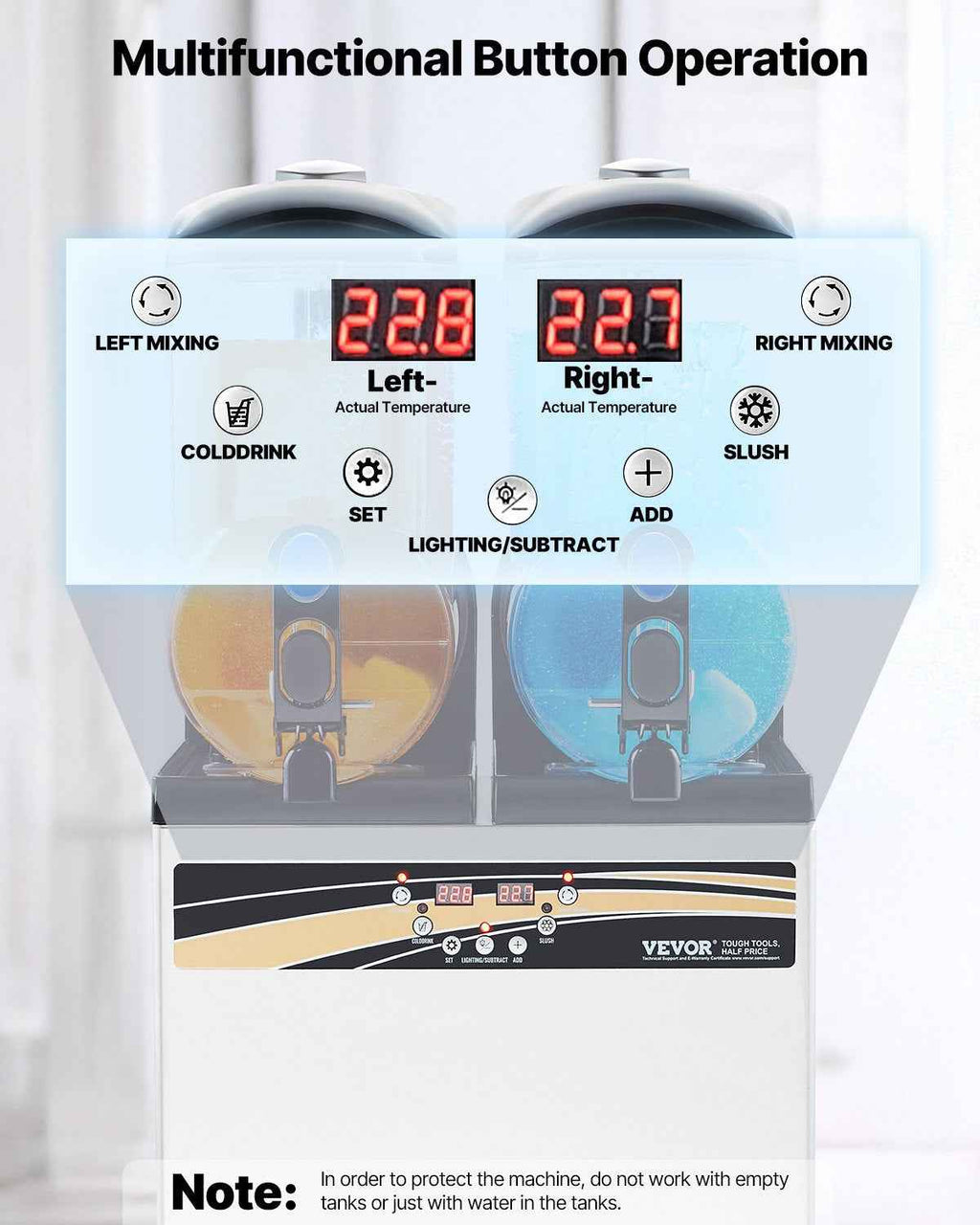 VEVOR Commercial Frozen Drink Maker, 15Lx2 Double Tank Slushy Machine, 120 Cups Stainless Steel Margarita Smoothie Frozen Drink Machine, Slushie Maker for Home Party Restaurants Cafe Bars