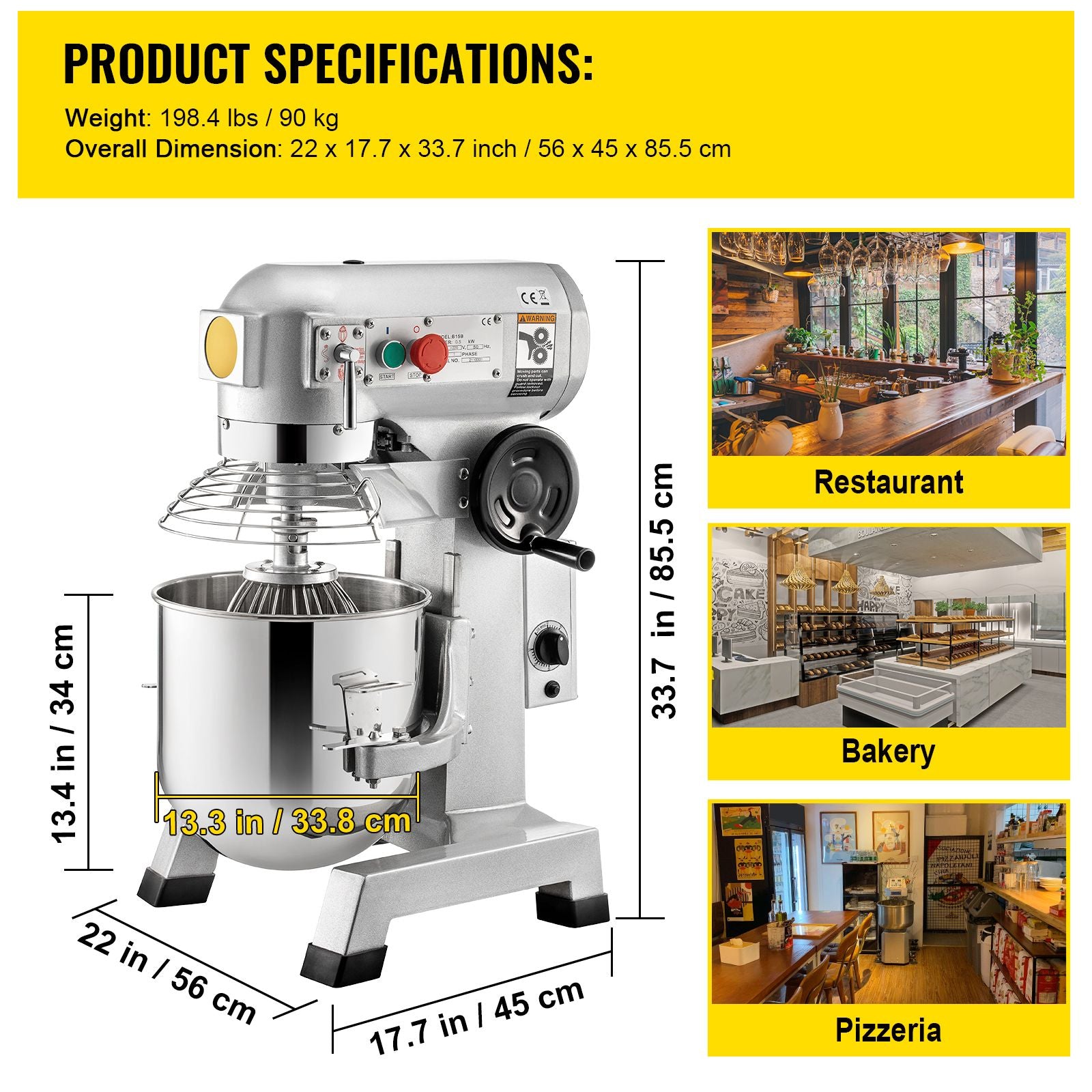 VEVOR Commercial Food Mixer 30Qt, Food Mixer Commercial with Timing Function, 1100W Stainless Steel Bowl Heavy Duty Electric Commercial Mixer with 3 Speeds Adjustable 108/199/382 RPM, Dough Hook Whisk
