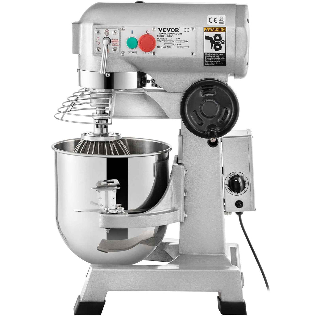 VEVOR Commercial Food Mixer 30Qt, Food Mixer Commercial with Timing Function, 1100W Stainless Steel Bowl Heavy Duty Electric Commercial Mixer with 3 Speeds Adjustable 108/199/382 RPM, Dough Hook Whisk