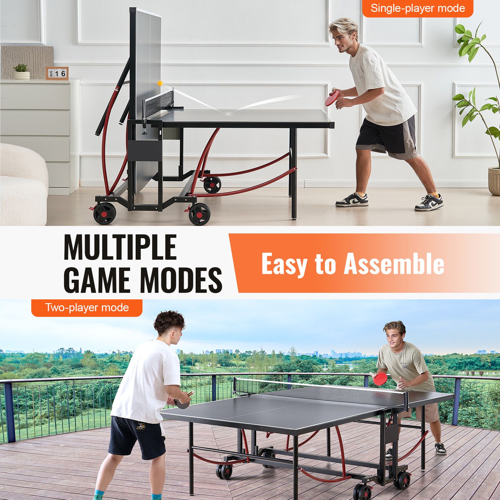 Ping Pong Table Foldable Table Tennis Game Table Indoor Outdoor with Net