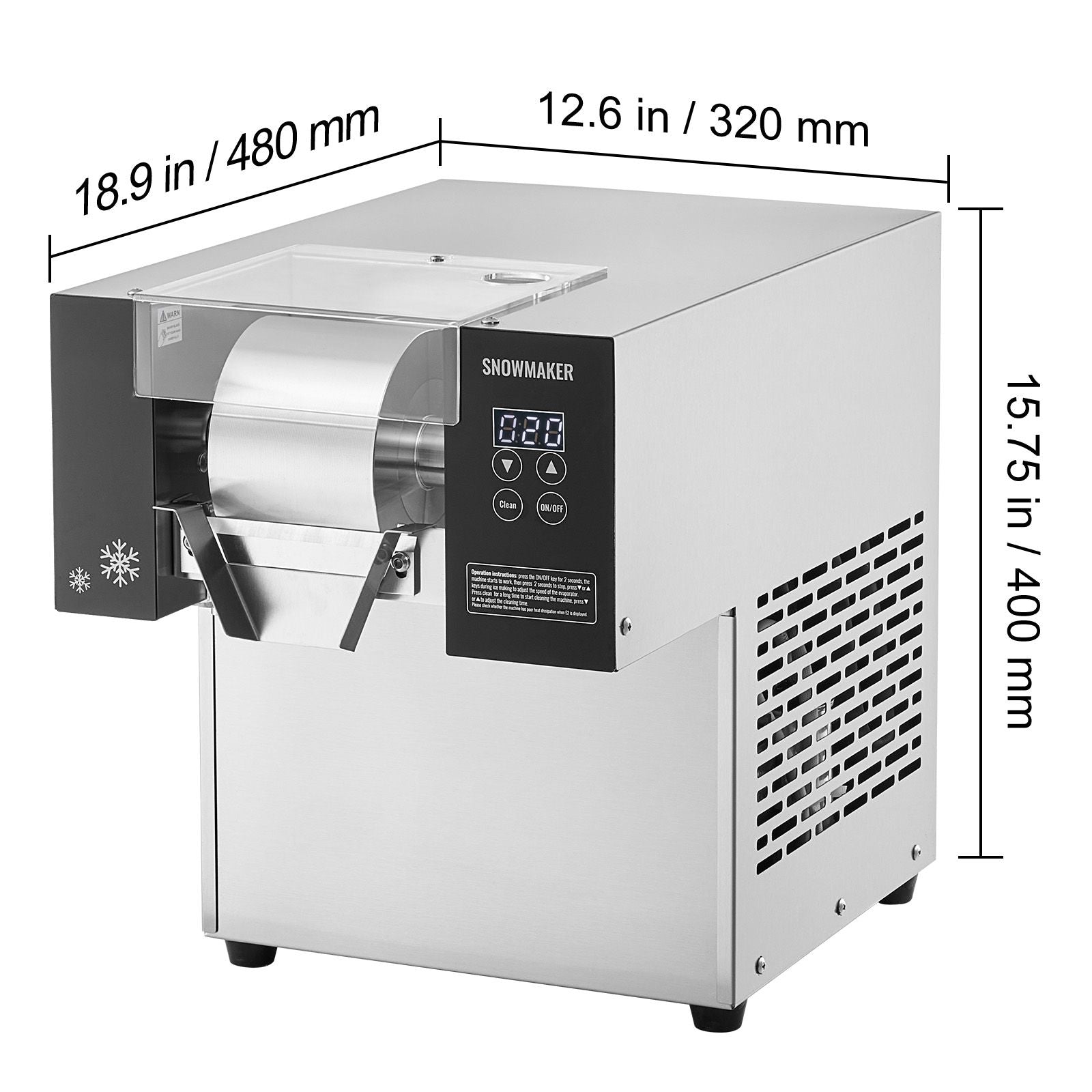 VEVOR Commercial Snowflake Ice Machine, 276LBS/24H Snowflake Ice Maker, Stainless Steel Ice Shaver Machine, Electric Snow Cone Maker, Air Cooling System for Rapid Heat Dissipation, for Bakery, Cafe
