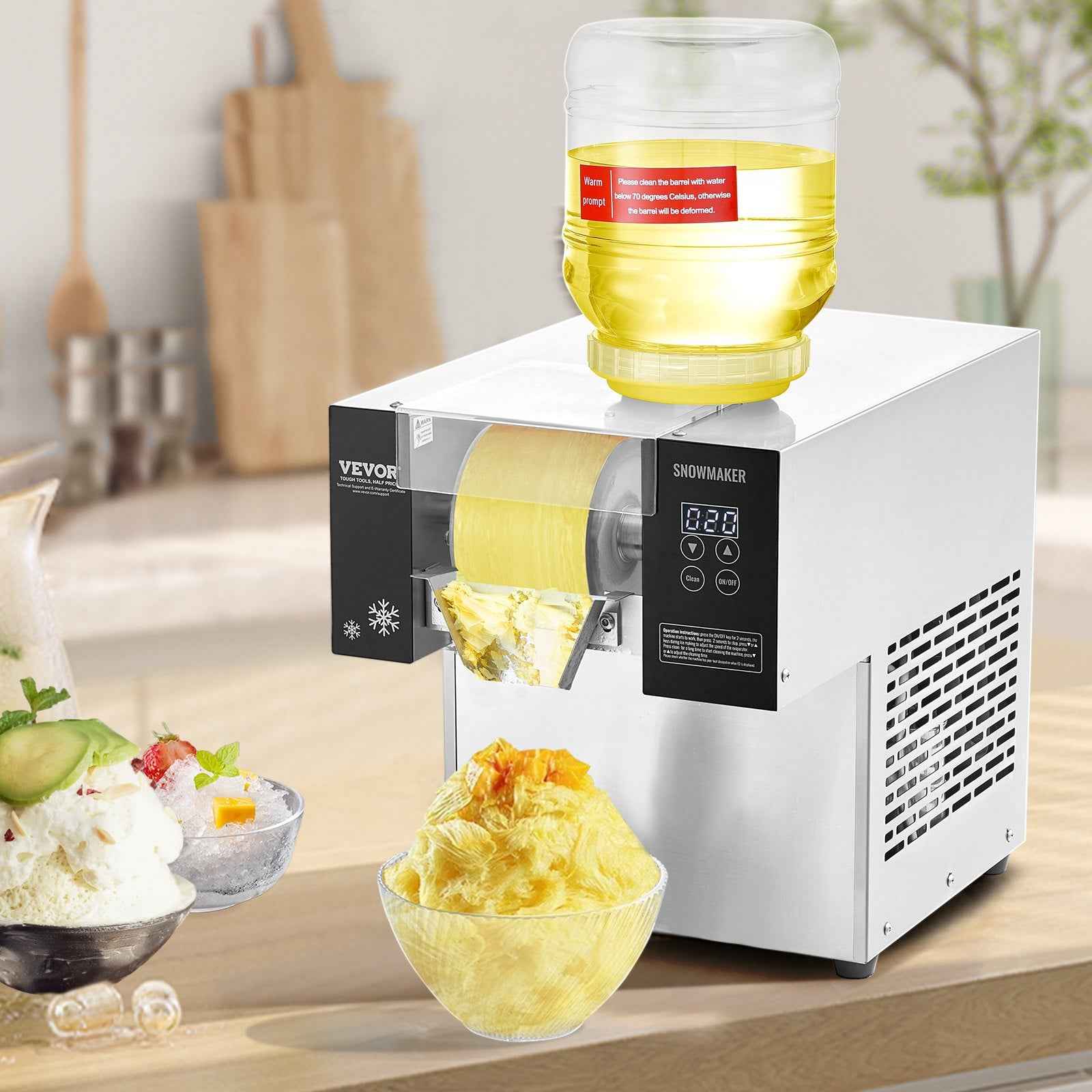 VEVOR Commercial Snowflake Ice Machine, 276LBS/24H Snowflake Ice Maker, Stainless Steel Ice Shaver Machine, Electric Snow Cone Maker, Air Cooling System for Rapid Heat Dissipation, for Bakery, Cafe