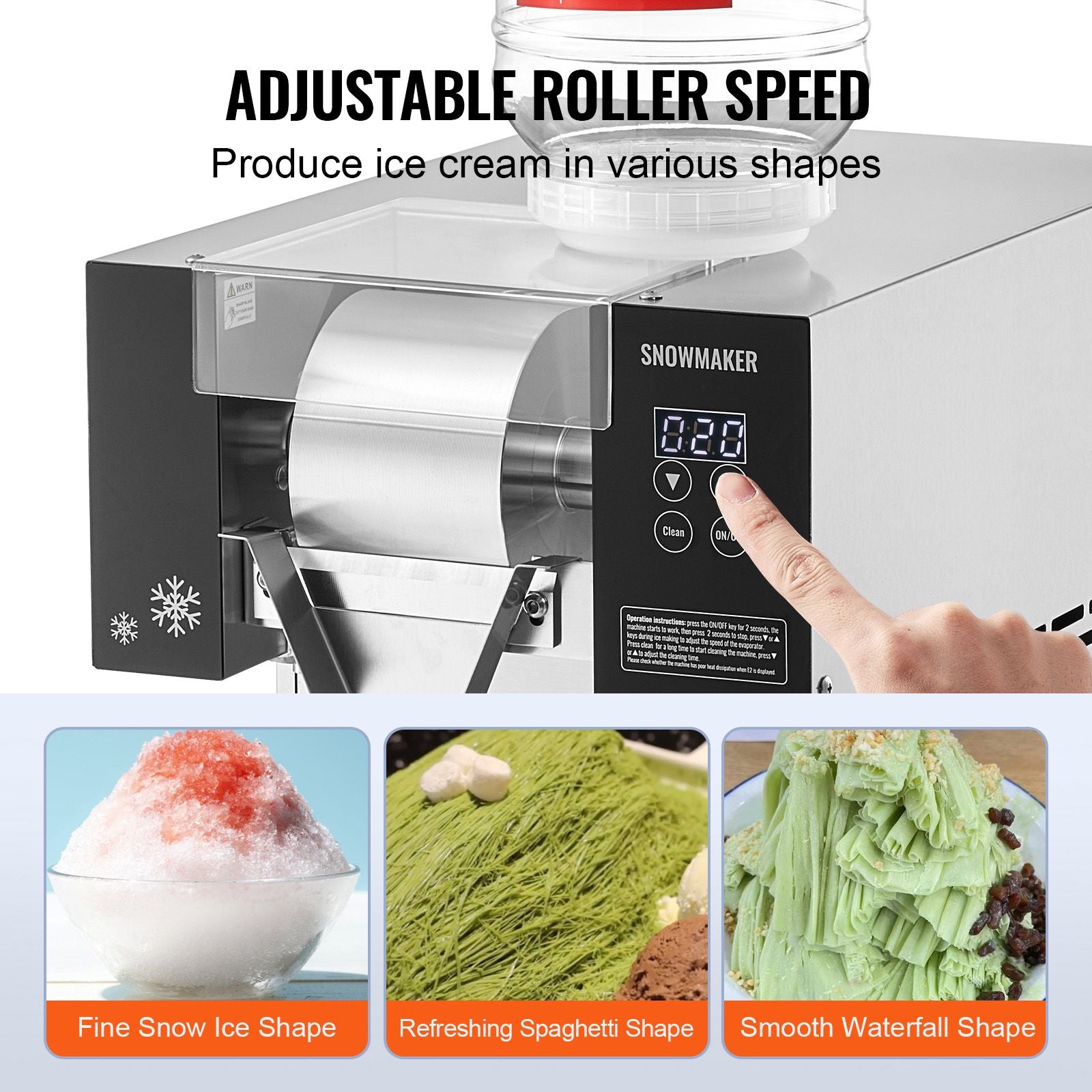 VEVOR Commercial Snowflake Ice Machine, 375LBS/24H Snowflake Ice Maker, Stainless Steel Ice Shaver Machine, Electric Snow Cone Maker, Air Cooling System for Rapid Heat Dissipation, for Bakery, Cafe
