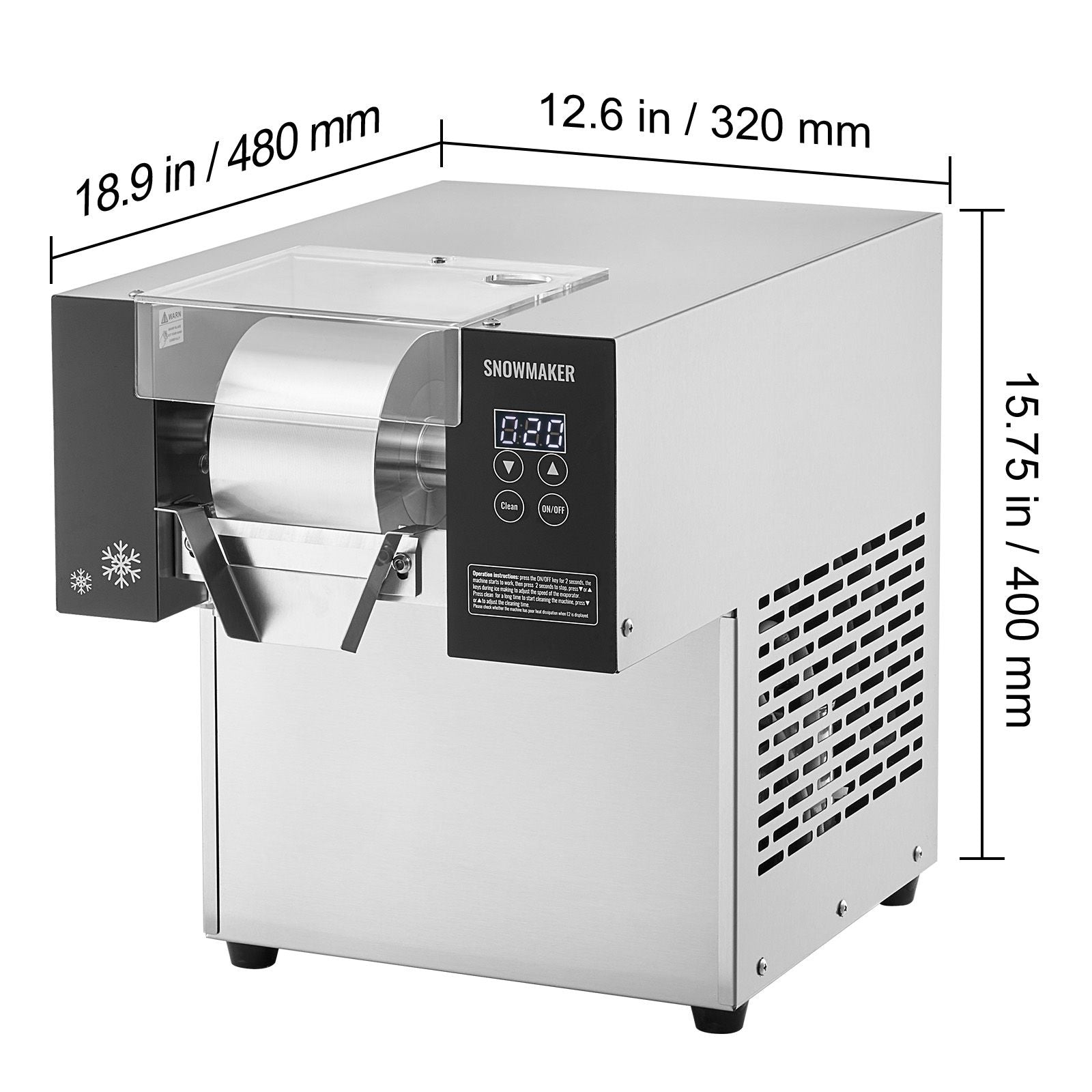 VEVOR Commercial Snowflake Ice Machine, 375LBS/24H Snowflake Ice Maker, Stainless Steel Ice Shaver Machine, Electric Snow Cone Maker, Air Cooling System for Rapid Heat Dissipation, for Bakery, Cafe