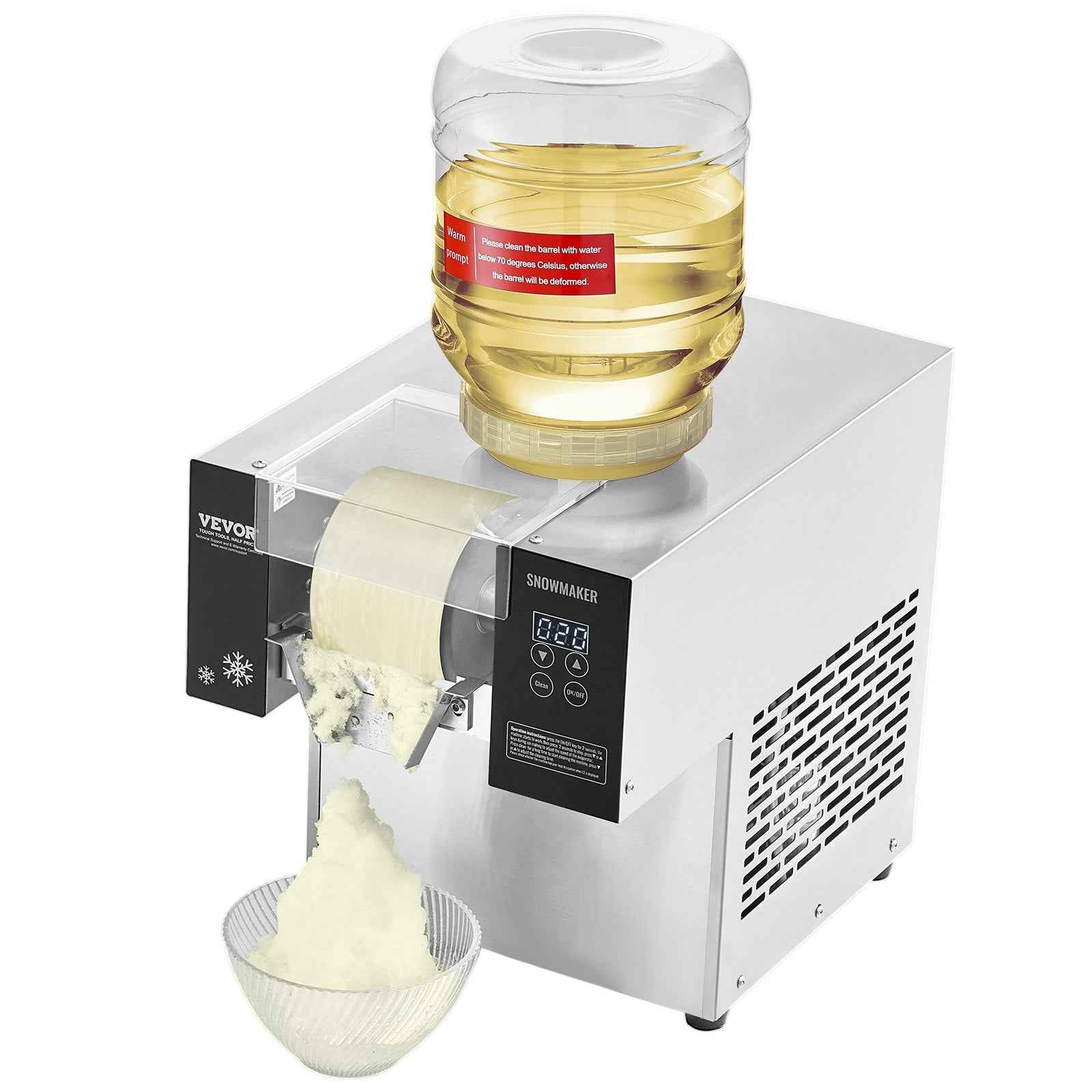 VEVOR Commercial Snowflake Ice Machine, 375LBS/24H Snowflake Ice Maker, Stainless Steel Ice Shaver Machine, Electric Snow Cone Maker, Air Cooling System for Rapid Heat Dissipation, for Bakery, Cafe