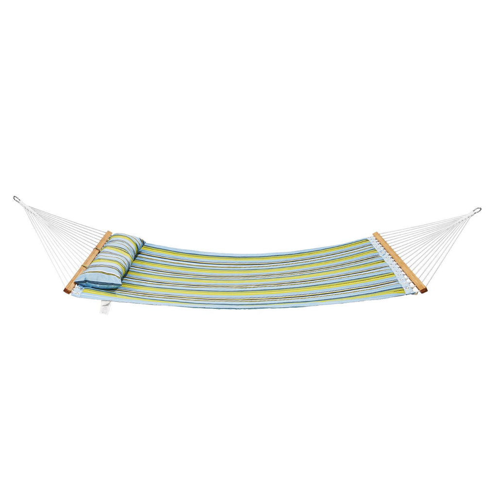 Double Quilted Fabric Hammock, 12 FT Double Hammock with Hardwood Spreader Bars, 2 Person Quilted Hammock with Detachable Pillow and Chains for Camping Outdoor Patio Yard Beach, 480 lbs Capacity