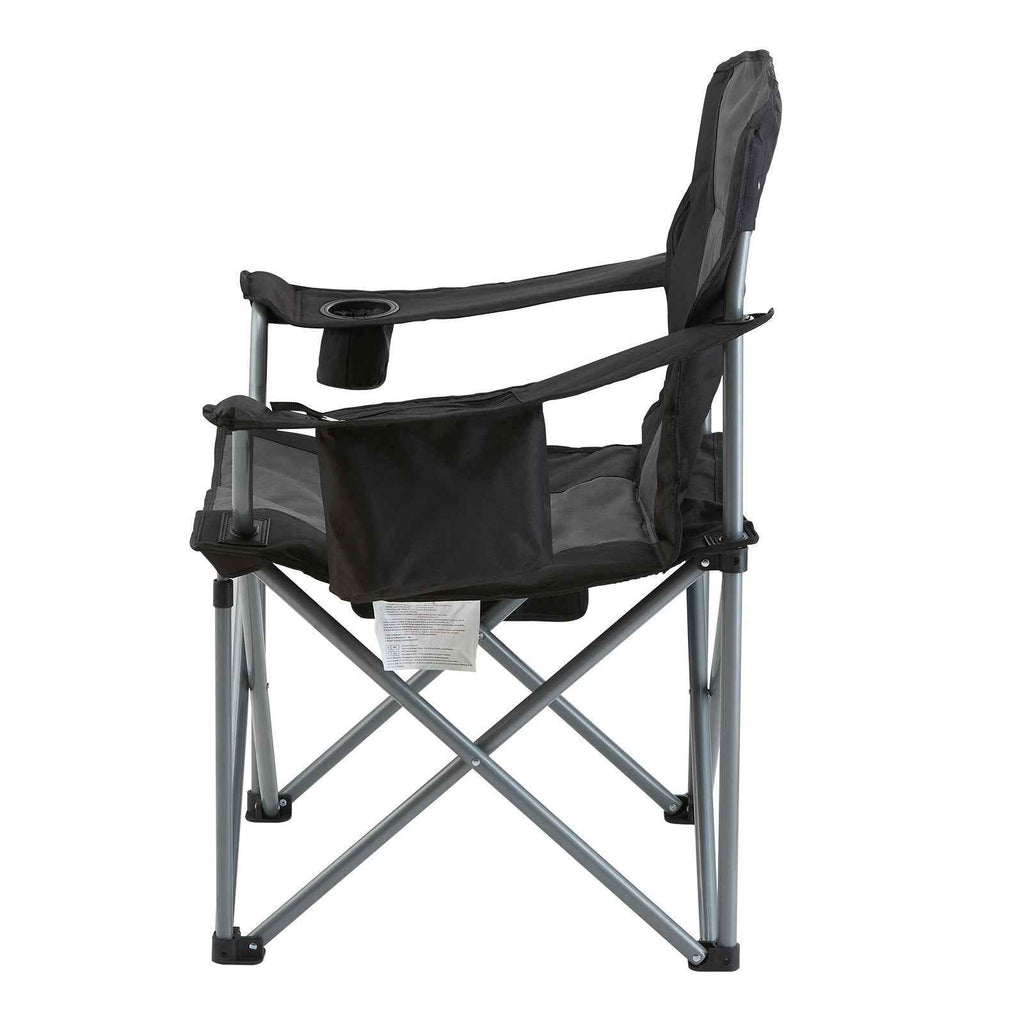 VEVOR Camping Folding Chair for Adults, Portable Heavy Duty Outdoor Quad Lumbar Back Padded Arm Chairs with Side Pockets, Cup Holder and Cooler Bag for Beach, Lawn, Picnic, Fishing, Backpacking, Black
