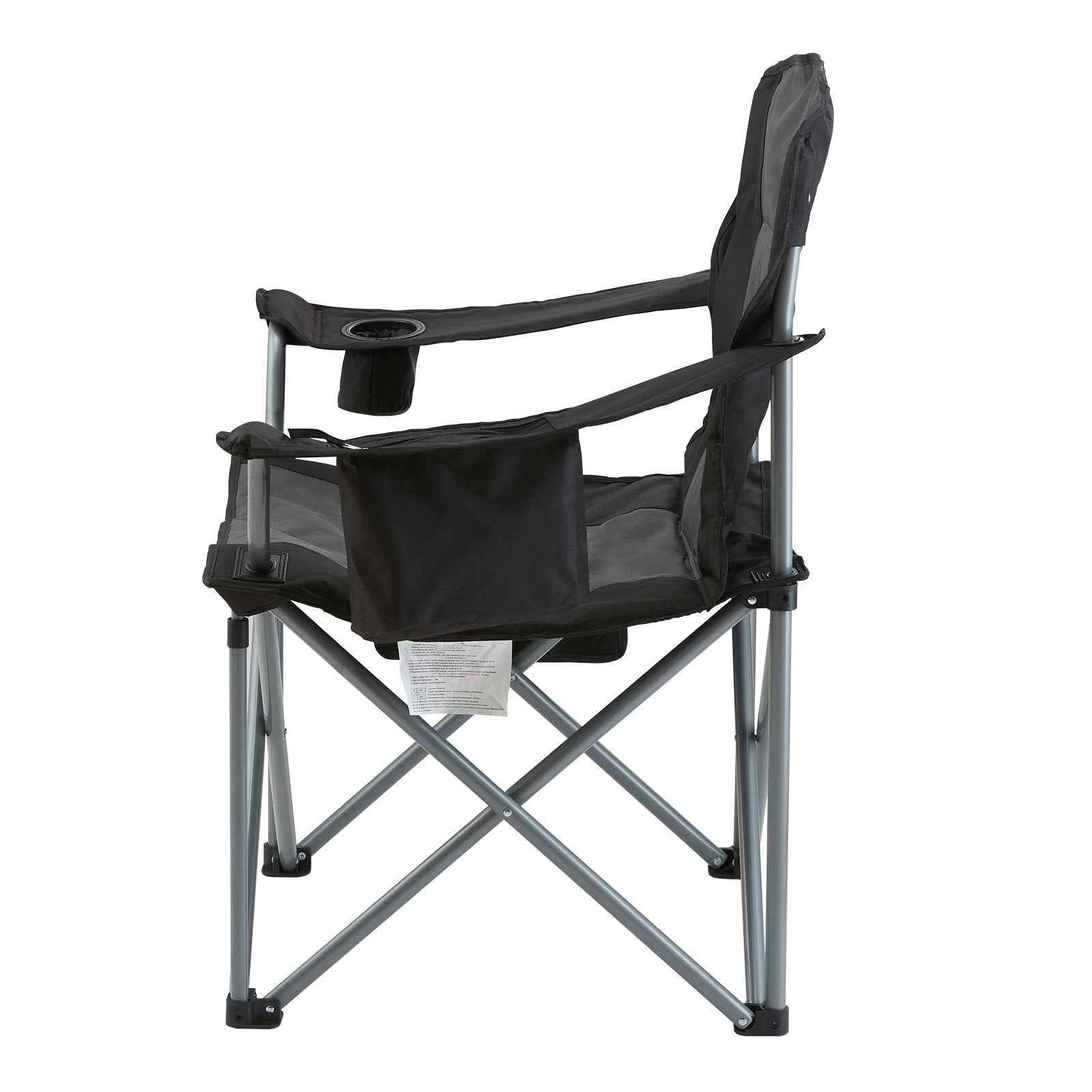 VEVOR Camping Folding Chair for Adults, Portable Heavy Duty Outdoor Quad Lumbar Back Padded Arm Chairs with Side Pockets, Cup Holder and Cooler Bag for Beach, Lawn, Picnic, Fishing, Backpacking, Black