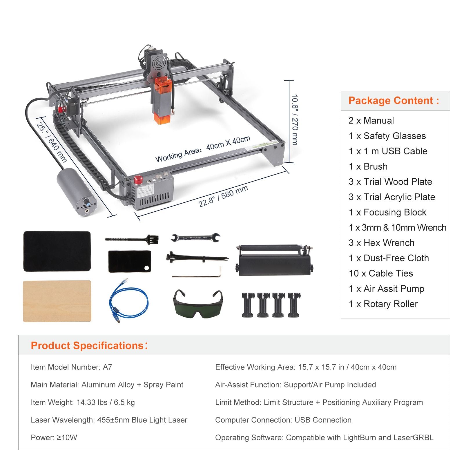 Laser Engraver, 10W Output Laser Engraving Machine, 15.7" x 15.7" Large Working Area, 10000mm/min Movement Speed, Compressed Spot with Rotary Roller, Laser Cutter for Wood, Metal, Acrylic