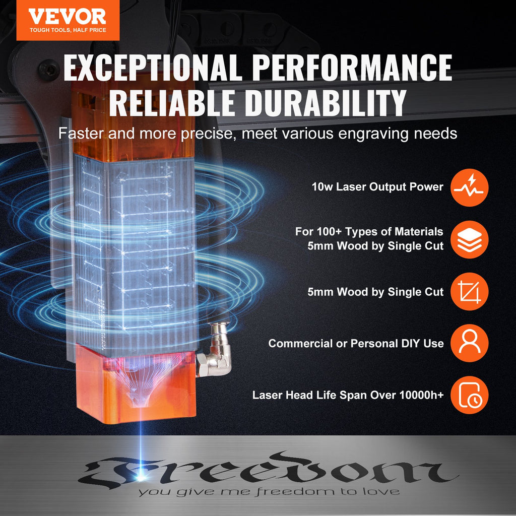 VEVOR Laser Engraver, 10W Output Laser Engraving Machine, 15.7" x 15.7" Large Working Area, 10000mm/min Movement Speed, Compressed Spot with Rotary Roller, Laser Cutter for Wood, Metal, Acrylic