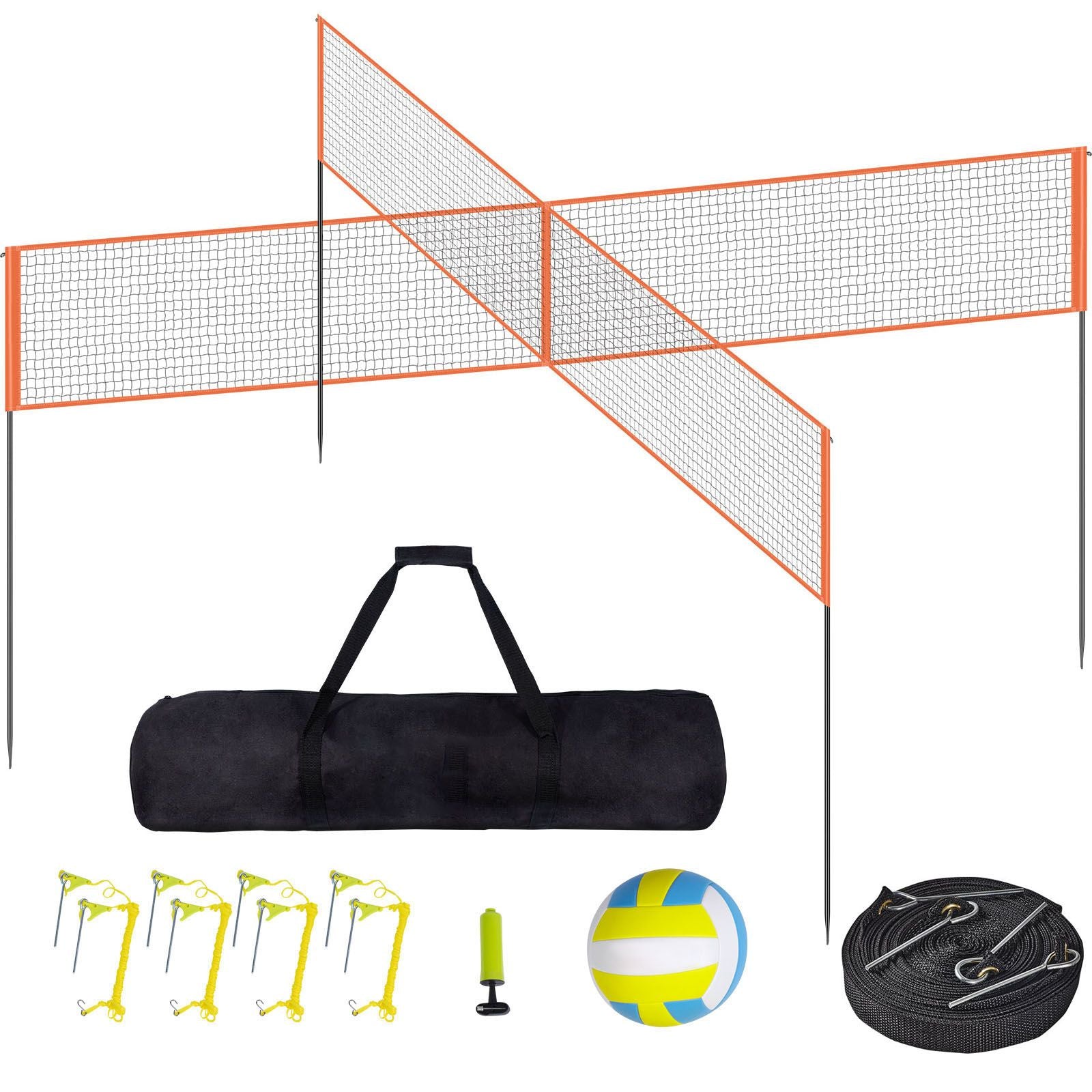 4-Way Volleyball Net, Adjustable Height Badminton Net Set for Backyard Beach Lawn, Outdoor Portable Volleyball Net with Carrying Bag, 4 Square Quick Assemble Game Set For Kids And Adults