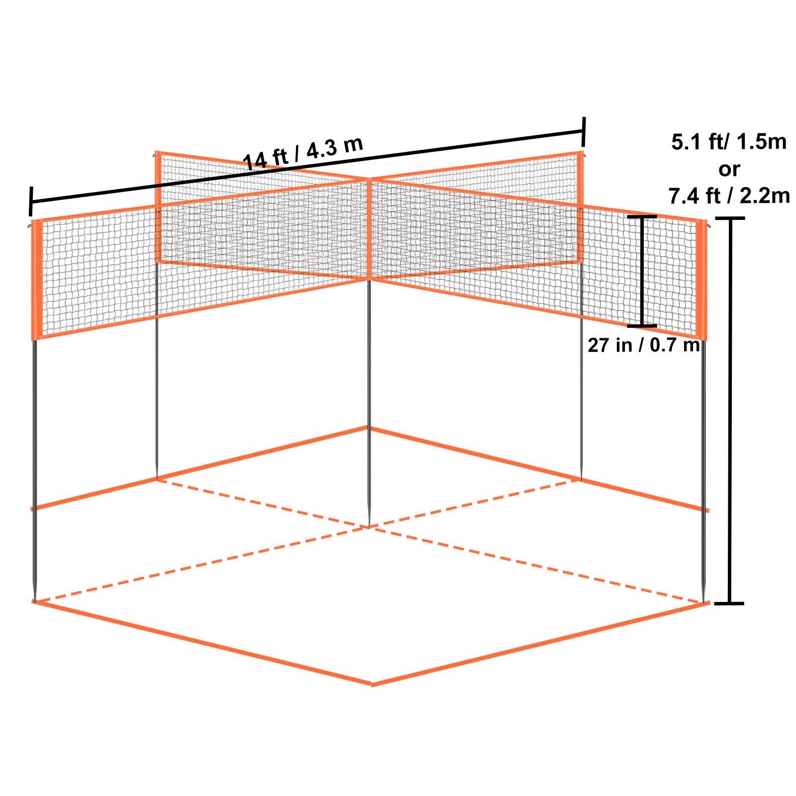 4-Way Volleyball Net, Adjustable Height Badminton Net Set for Backyard Beach Lawn, Outdoor Portable Volleyball Net with Carrying Bag, 4 Square Quick Assemble Game Set For Kids And Adults