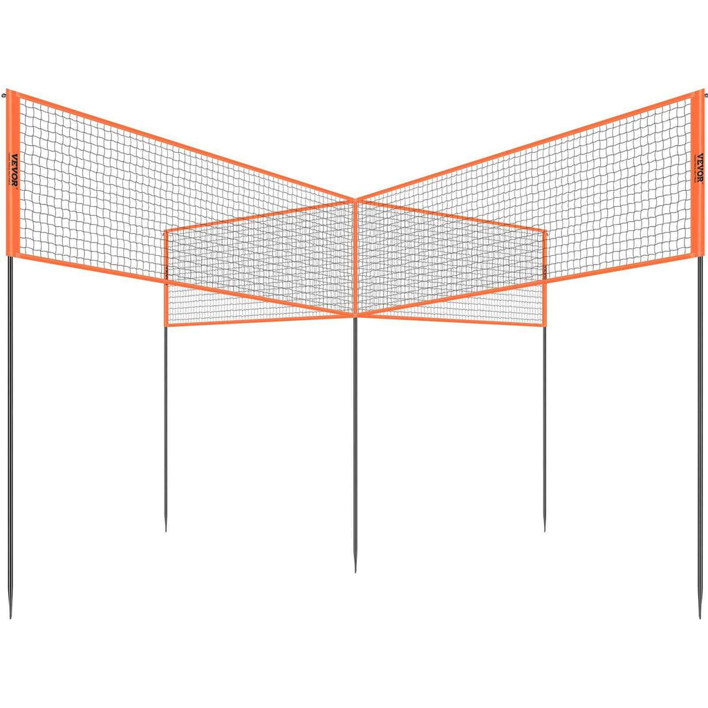 VEVOR 4-Way Volleyball Net, Adjustable Height Badminton Net Set for Backyard Beach Lawn, Outdoor Portable Volleyball Net with Carrying Bag, 4 Square Quick Assemble Game Set For Kids And Adults