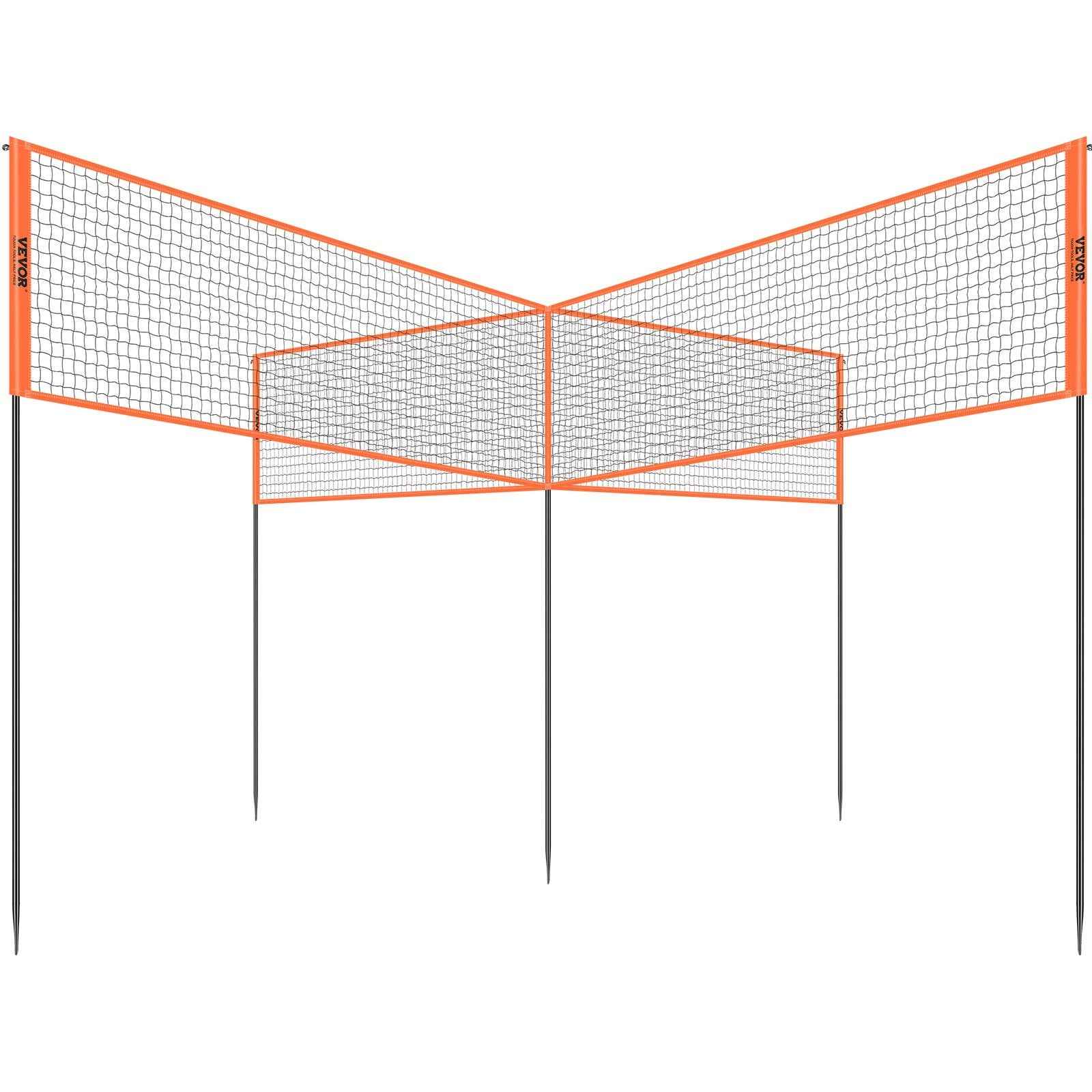 VEVOR 4-Way Volleyball Net, Adjustable Height Badminton Net Set for Backyard Beach Lawn, Outdoor Portable Volleyball Net with Carrying Bag, 4 Square Quick Assemble Game Set For Kids And Adults