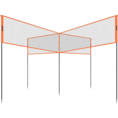 VEVOR 4-Way Volleyball Net, Adjustable Height Badminton Net Set for Backyard Beach Lawn, Outdoor Portable Volleyball Net with Carrying Bag, 4 Square Quick Assemble Game Set For Kids And Adults