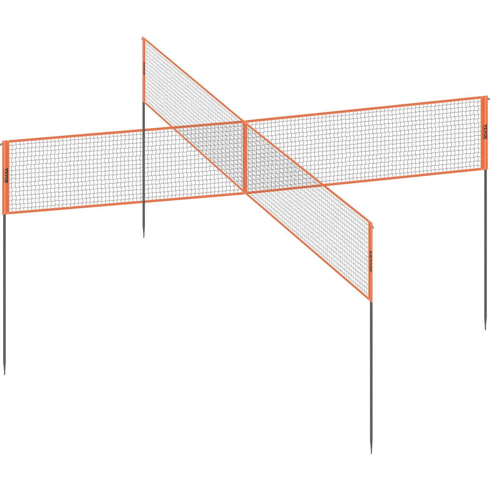 VEVOR 4-Way Volleyball Net, Adjustable Height Badminton Net Set for Backyard Beach Lawn, Outdoor Portable Volleyball Net with Carrying Bag, 4 Square Quick Assemble Game Set For Kids And Adults
