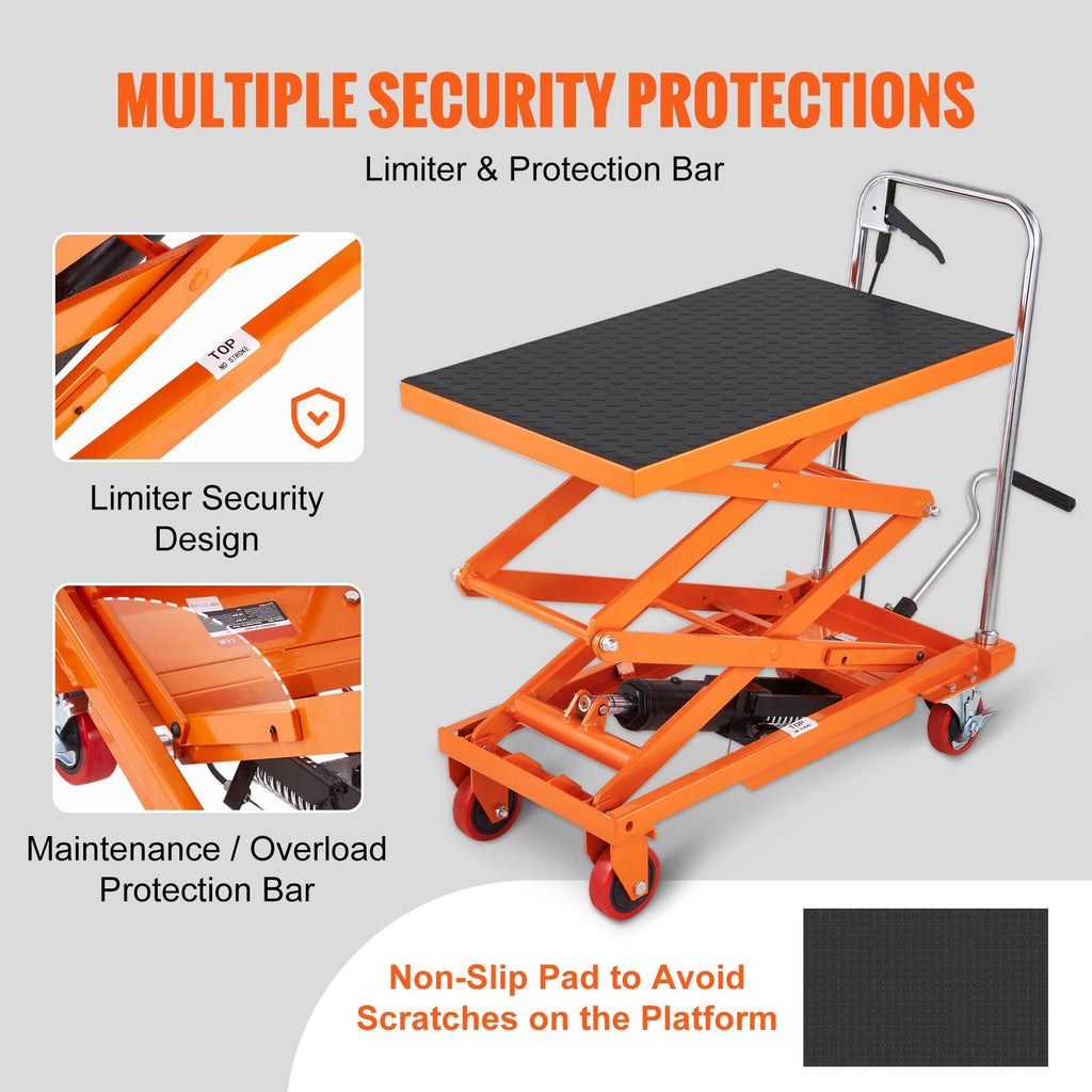 Hydraulic Lift Table Cart, 330lbs Capacity 50" Lifting Height, Manual Double Scissor Lift Table with 4 Wheels and Non-slip Pad, Hydraulic Scissor Cart for Material Handling and Transportation