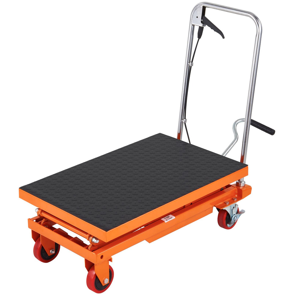 Hydraulic Lift Table Cart, 330lbs Capacity 50" Lifting Height, Manual Double Scissor Lift Table with 4 Wheels and Non-slip Pad, Hydraulic Scissor Cart for Material Handling and Transportation