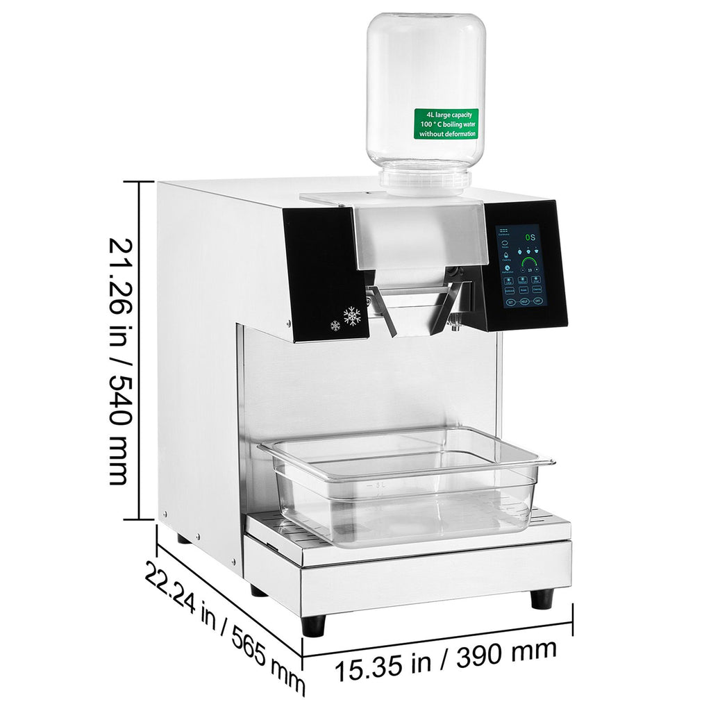 VEVOR Commercial Snowflake Ice Machine, 397LBS/24H Snowflake Ice Maker, Stainless Steel Ice Shaver Machine, Electric Snow Cone Maker, Liquid Cooling System for Rapid Heat Dissipation, Ice Cream